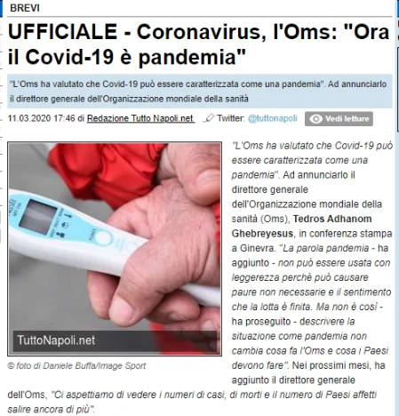 OMS annuncia: ora il covid-19 è pandemia